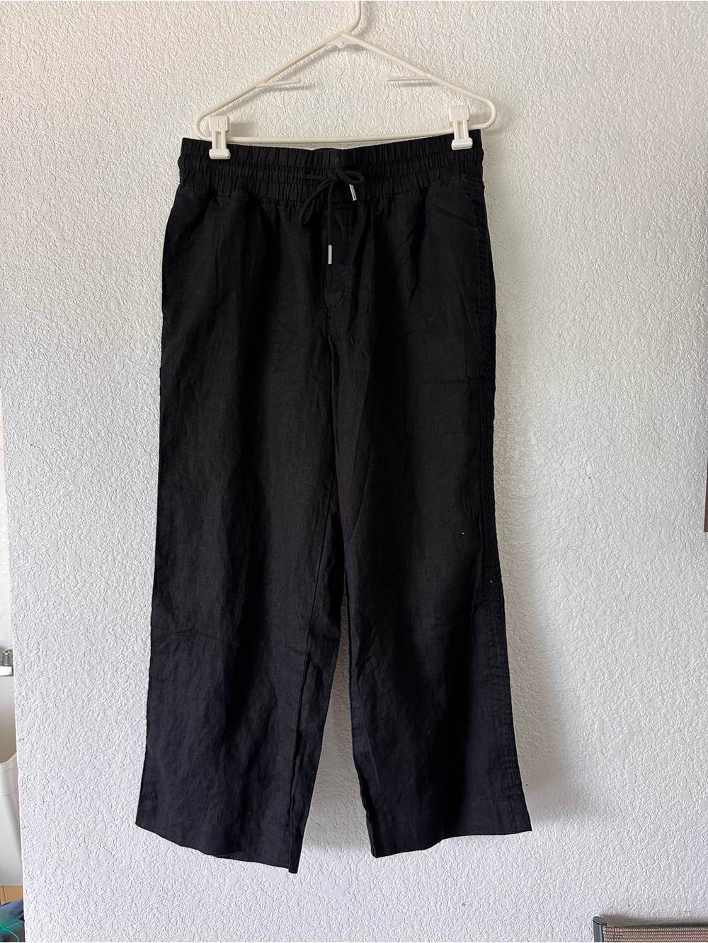 Quince Womens Drawstring 100% European Linen Wide Leg Pants Black L (S5) - Picture 3 of 13